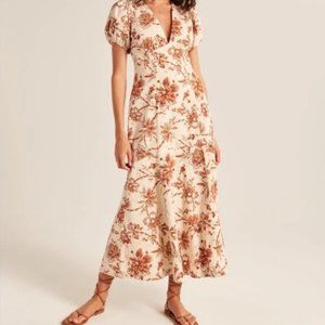 Abercrombie - Puff Sleeve Slim Poplin Midi Dress - Never Worn